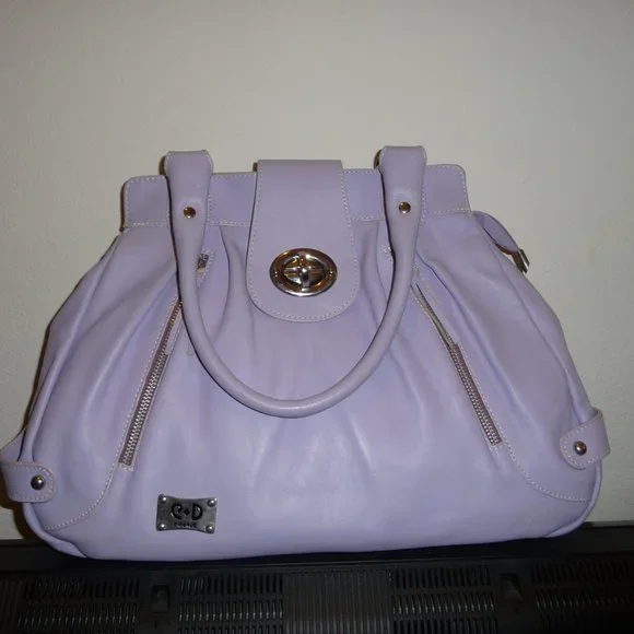 CD Firenze Made in Italy Genuine Leather Turnstyle Buckle Handbag, Lavender Women